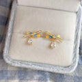 Cream Sweet Style Bow Stud Earrings 14K Plated Copper Zircon Micro Pave Enamel For Women
