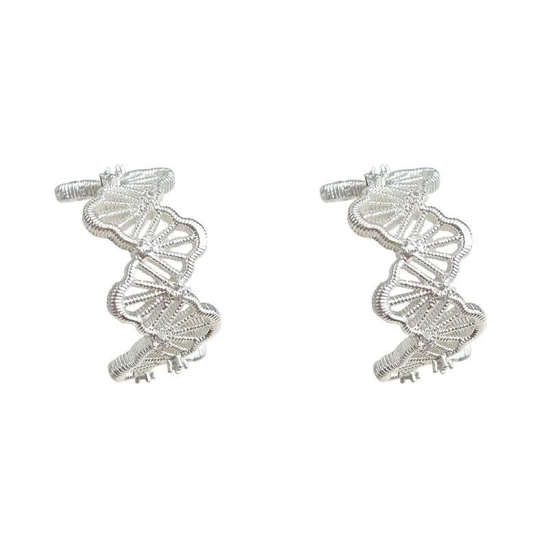 Eco Copper Silver Plated Micro Pave Zircon Hollow Lace Floral Leaf Drop Earrings