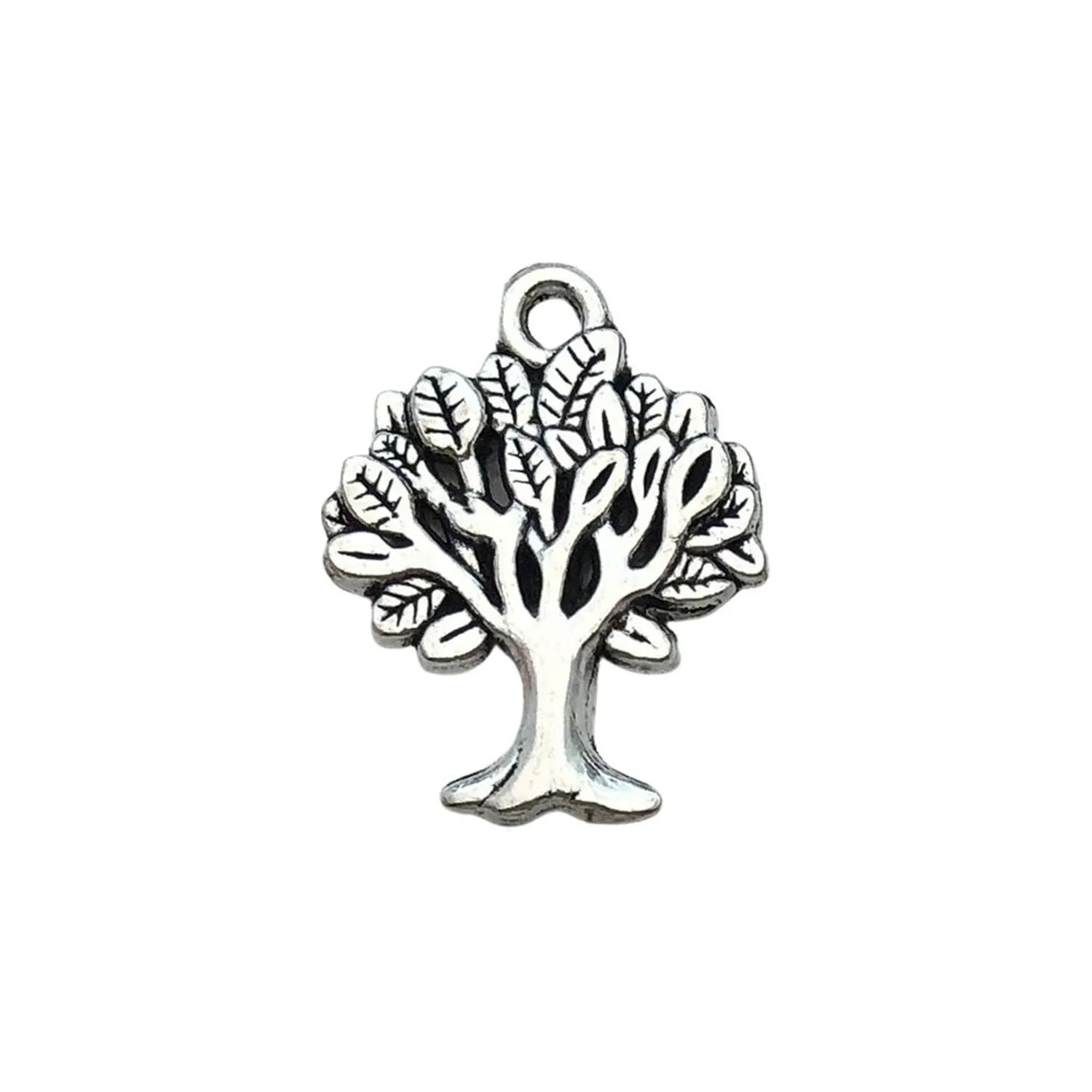 Antique Silver Zinc Alloy Hollow Tree of Life Bead for DIY Beaded Jewelry Making