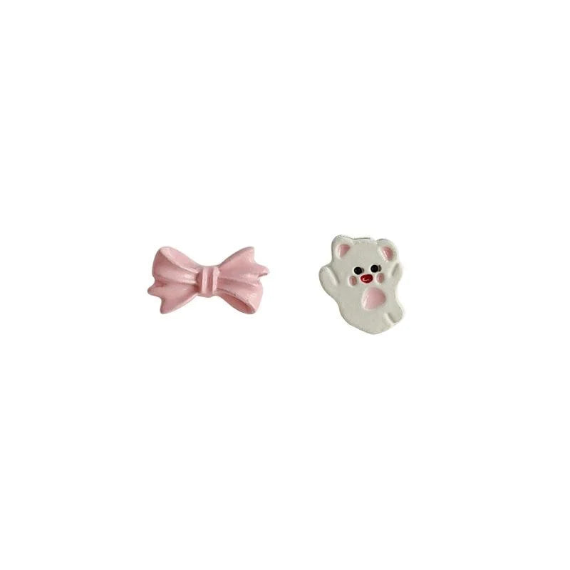 Korean Japanese Cute Pink Flower Butterfly Bear Rabbit Metal Stud Earrings For Women Girls