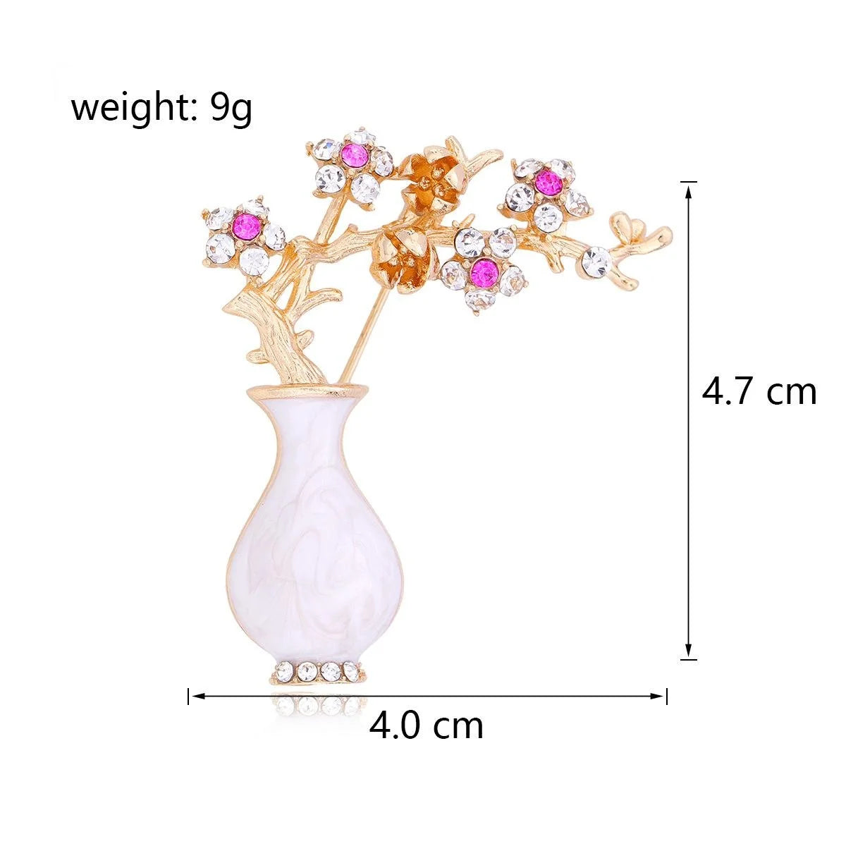 Vintage Plum Blossom Vase Brooch With Rhinestone And Mother Of Pearl, Elegant Floral Lapel Pin Gift