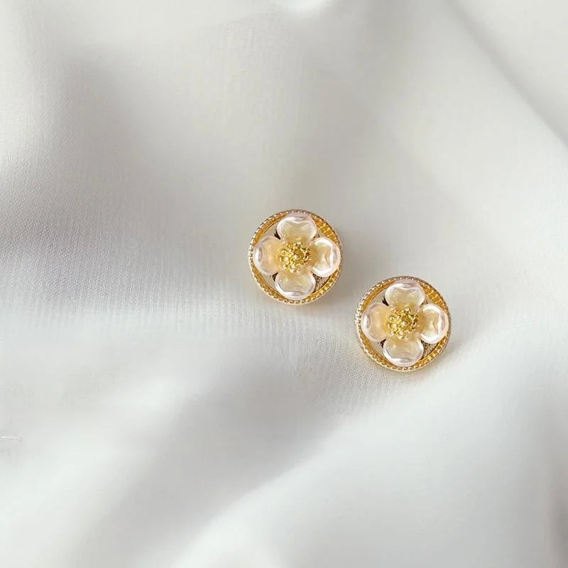14K Plated Copper Flower Stud Earrings, Minimalist Fashion Jewelry