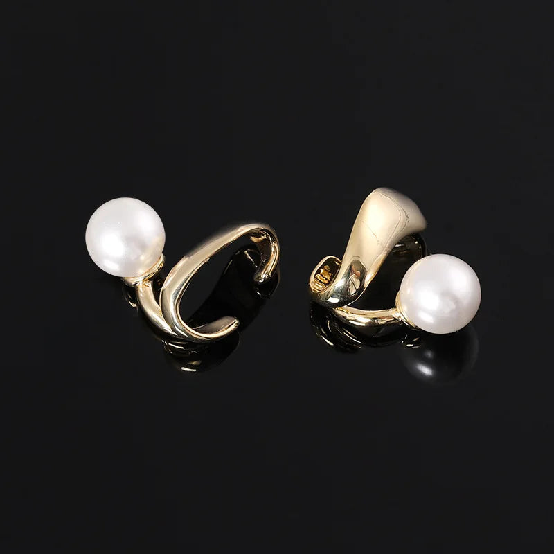 Elegant French Pearl Ear Cuff Stud & Clip On No Piercing Gold Alloy Ear Bone Wrap Earrings