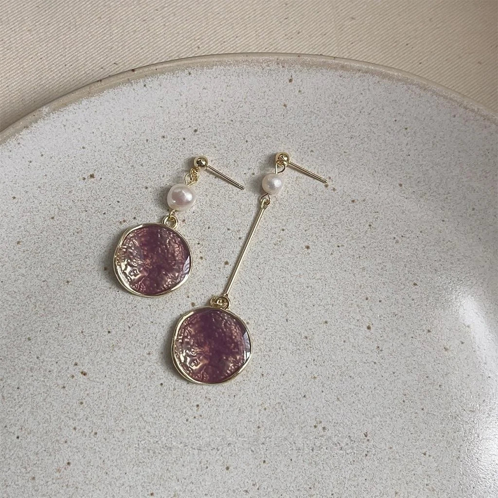 Sweet Floral Heart Fruit Enamel Copper Drop Earrings With Silver Plated Posts