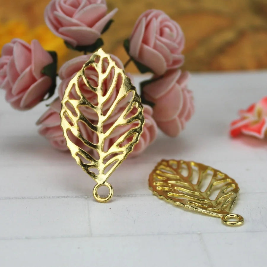 48x26MM Gold Zinc Alloy Leaf Charm Pendant for DIY Necklace Bracelet Jewelry Making