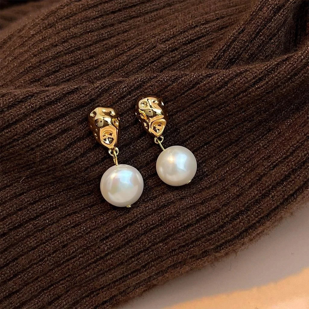 14K Gold Plated Copper Baroque Freshwater Pearl Drop Earrings Minimalist Light Luxury