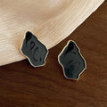Vintage 14K Plated Irregular Geometric Gray Enamel Drop Earrings