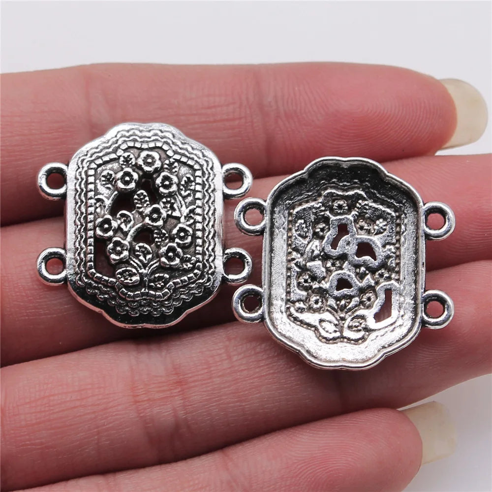 27x28mm 2.8g Antique Silver Zinc Alloy Four Hole Body Chain Connector Charm for Vintage Jewelry Making