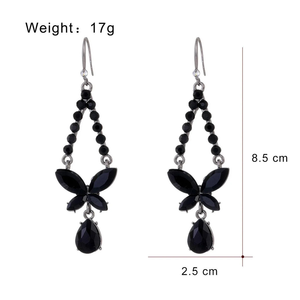Luxury Red Zircon Bow Tassel Drop Earrings With Butterfly Crystal Pendant For Wedding Party Gift