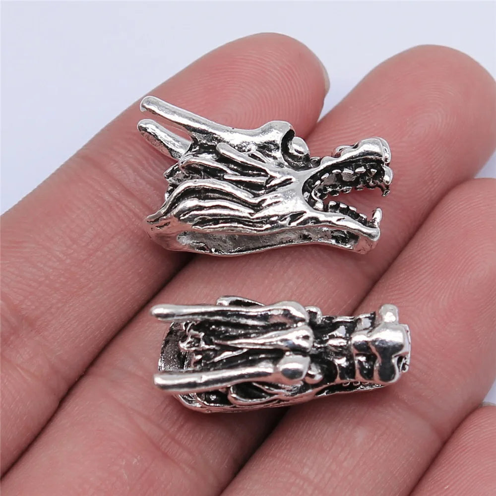 26x13mm 6.2g Antique Silver Zinc Alloy 3D Dragon Head Charm Pendant for DIY Jewelry Making