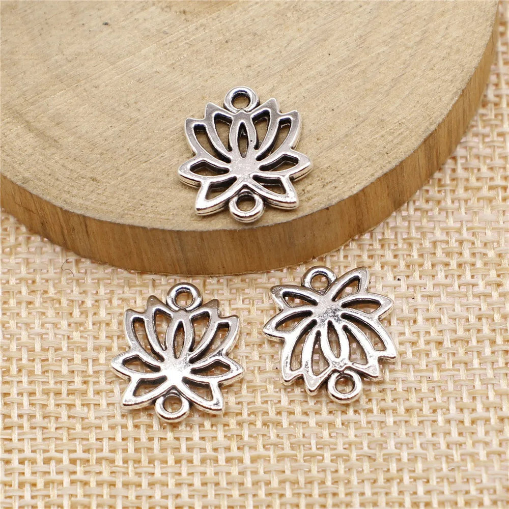 14x16mm 1.3g Antique Silver Zinc Alloy Lotus Connector Charm for DIY Bracelet Necklace Making