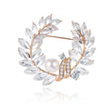 Elegant Pearl Leaf Wreath Brooch For Women Copper Zircon Rhinestone Lapel Pin Suit Corsage Gift