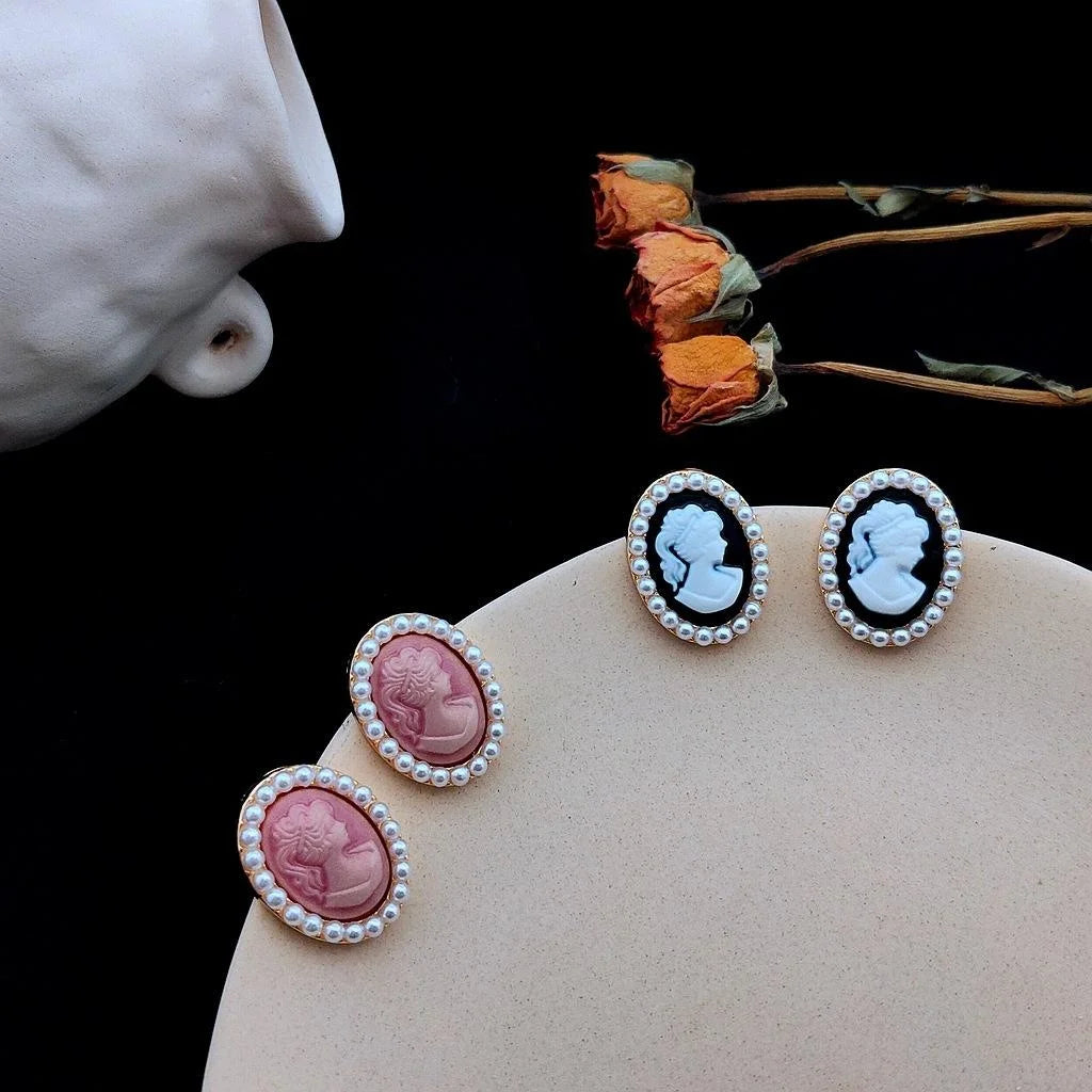 Silver Plated Alloy 14K Gold Beauty Portrait Stud Earrings Korean Creative Fashion Jewelry