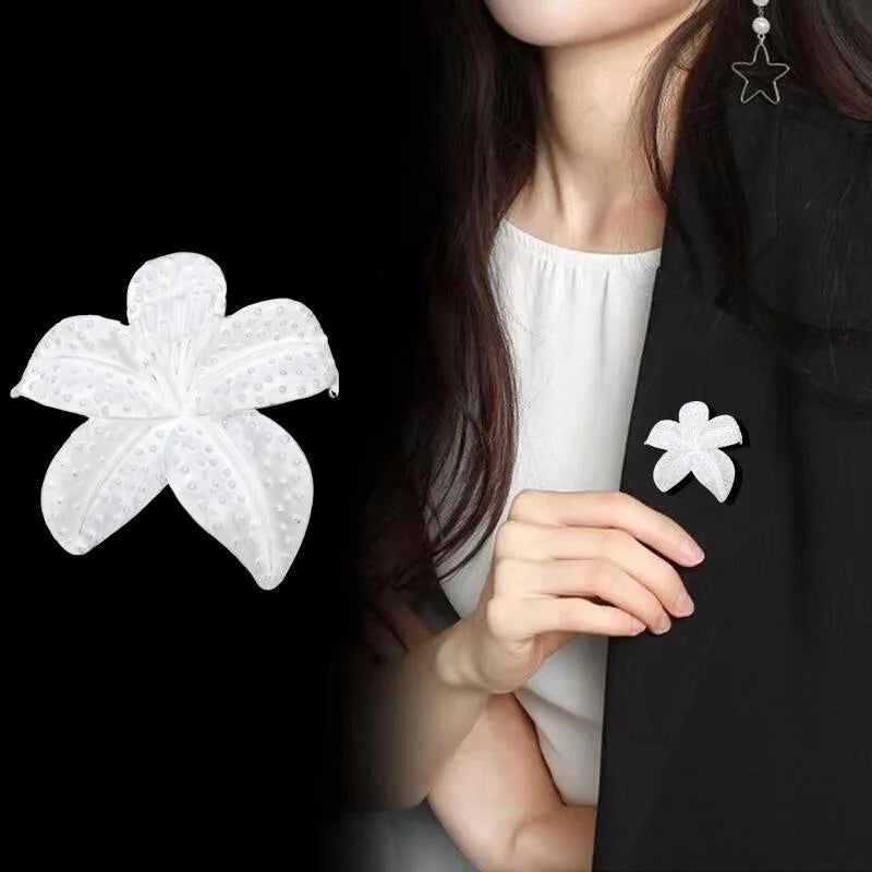 Elegant White Enamel Flower Brooch With Rhinestone Dew, Women's Lapel Pin Corsage Suit Accessory Gift
