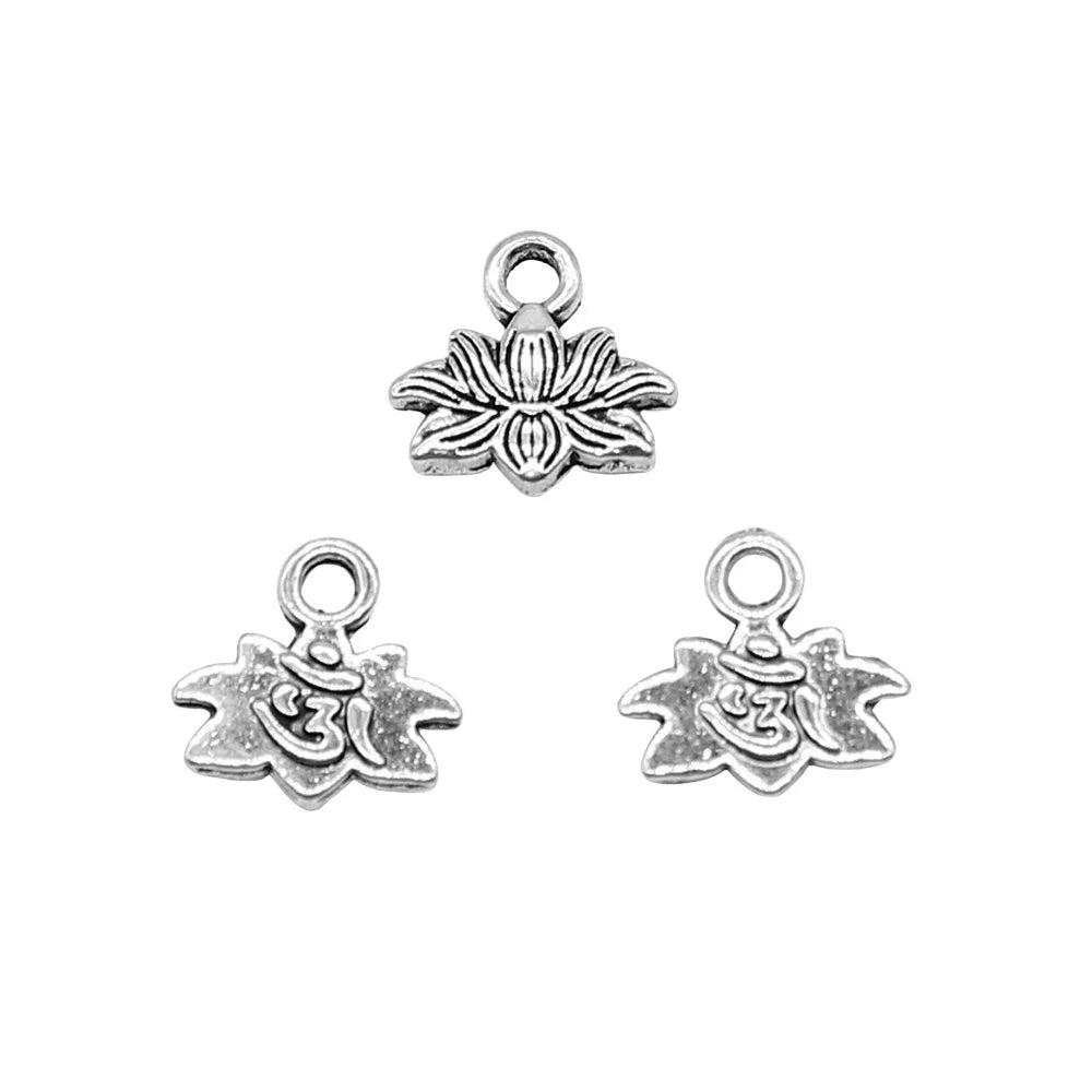 11x11mm 0.7g Antique Silver Zinc Alloy Lotus OM Charm Pendant for DIY Necklace Bracelet Making