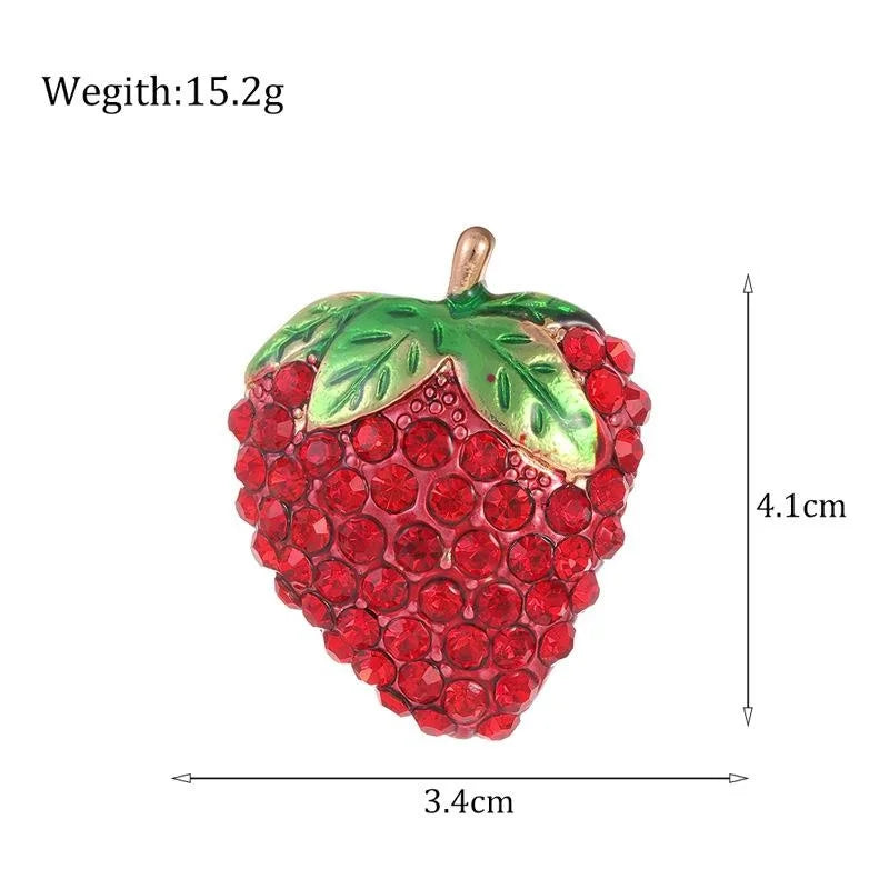 Cute Rhinestone Strawberry Brooch With Enamel Leaves, Alloy Fruit Lapel Pin Corsage For Women Gift