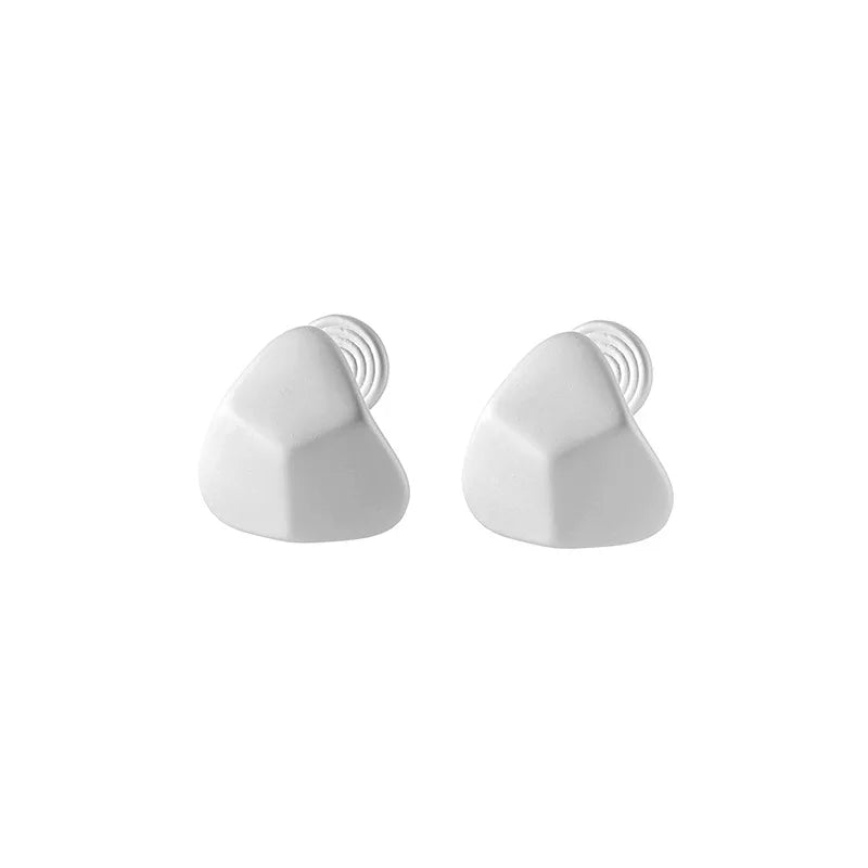 Elegant White Enamel Triangle Geometric Stud & Clip On No Piercing Minimalist Fashion Earrings