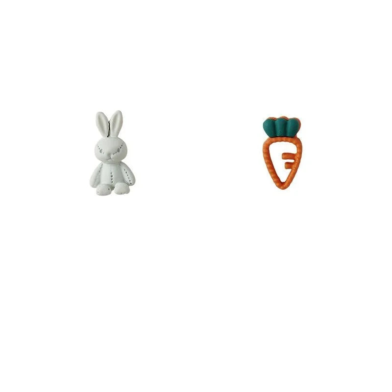Cute Alloy Enamel Rabbit Carrot Asymmetric Stud Earrings For Women Korean Style