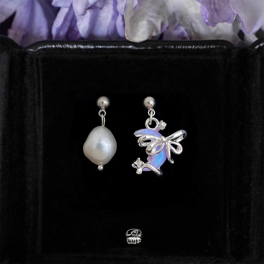 Asymmetric Freshwater Pearl Moon And Bow Geometric Drop Earrings For Women Instagram Style