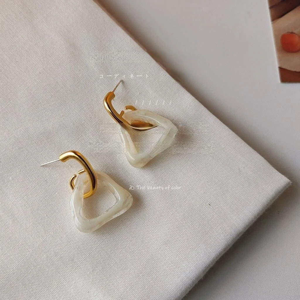 Caramel Matte 14K Gold Plated Hollow Triangle Acrylic Stud Earrings For Women