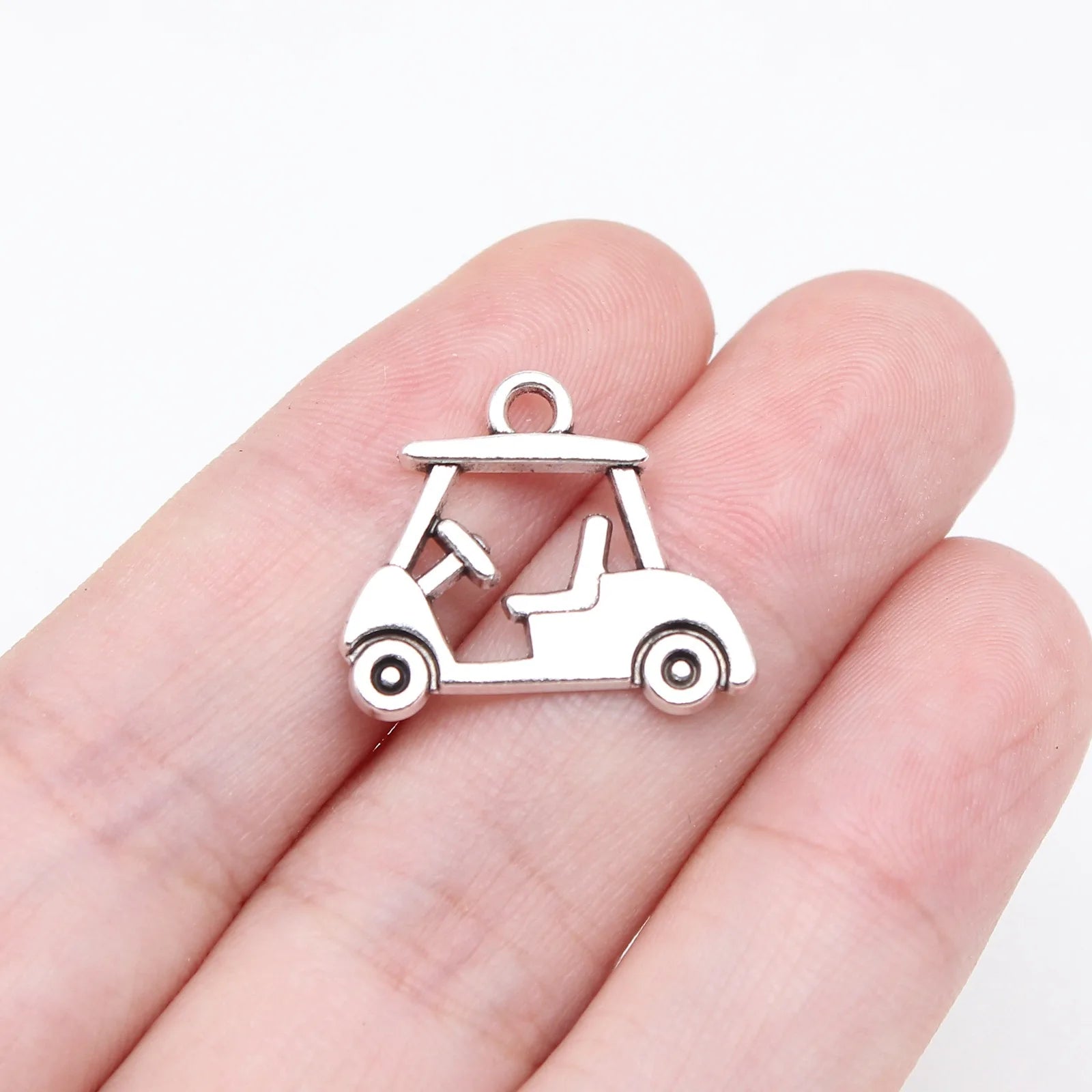 17x20mm 1.3g Antique Silver Zinc Alloy Golf Cart Charm Pendant for Sports DIY Jewelry Making