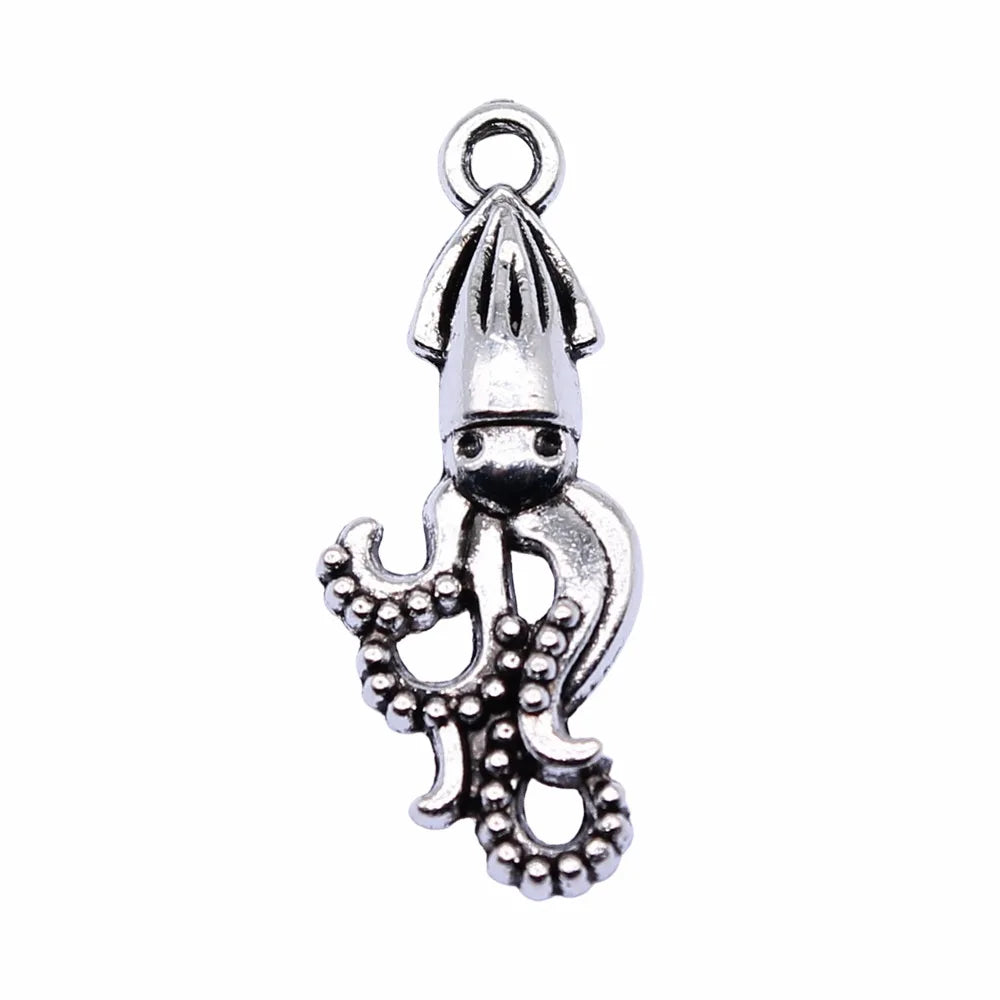 24x10mm 0.75g Antique Silver Zinc Alloy Squid Charm Pendant for DIY Ocean Animal Jewelry Making