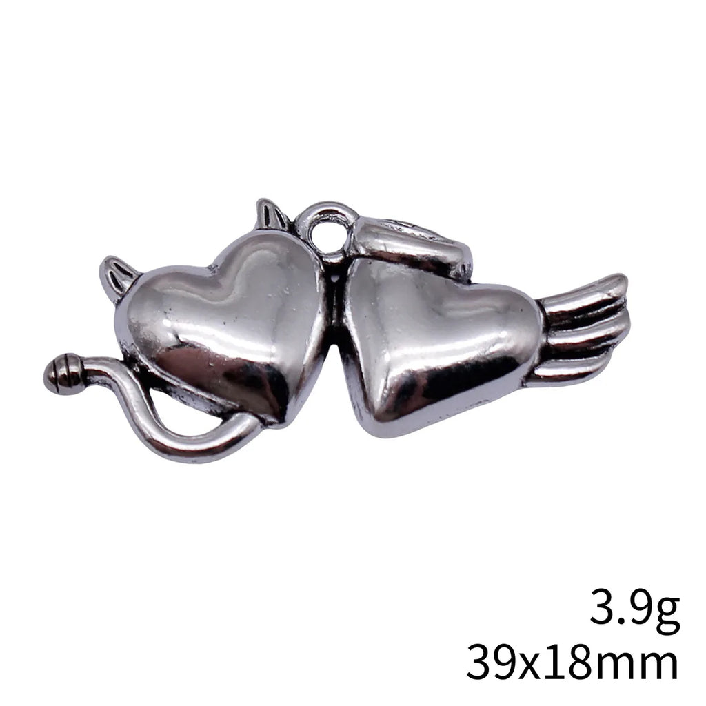 39x18mm 3.9g Antique Silver Zinc Alloy Angel Devil Heart Charm Pendant for DIY Gothic Jewelry Making