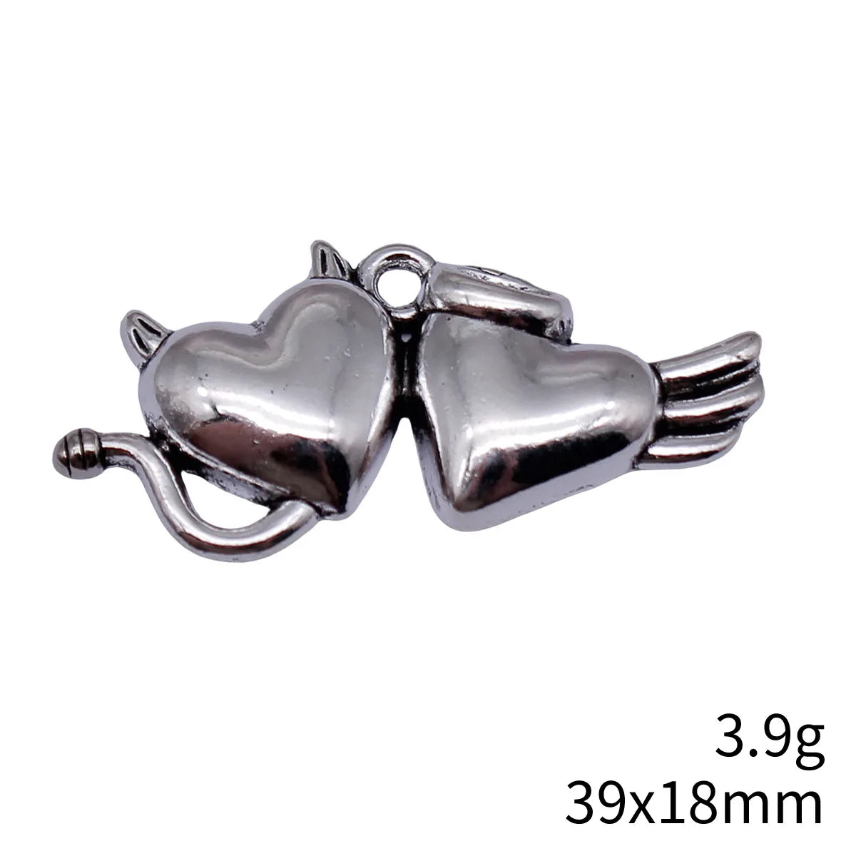 39x18mm 3.9g Antique Silver Zinc Alloy Angel Devil Heart Charm Pendant for DIY Gothic Jewelry Making