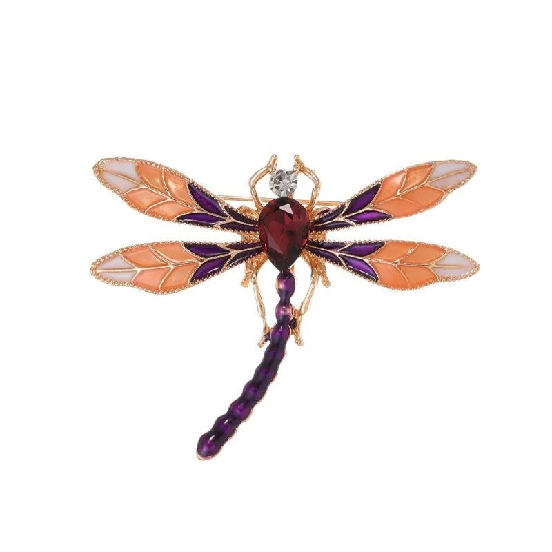 Elegant Enamel Dragonfly Brooch With Green Rhinestone, Alloy Lapel Pin Corsage Suit Accessory Gift