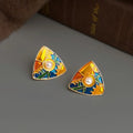 French Vintage Geometric Triangle Hand Painted Drip Enamel Zinc Alloy Stud Earrings