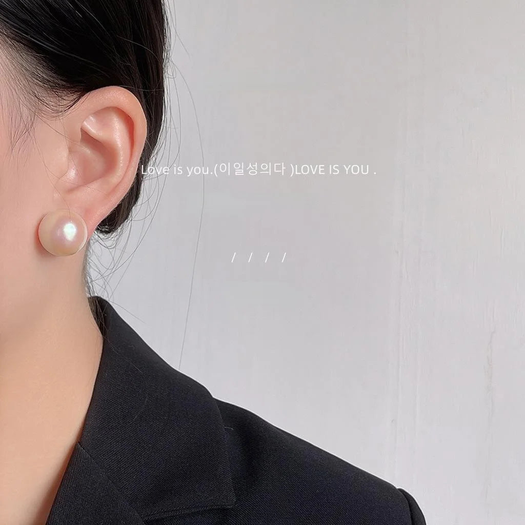 High Luster Resin Pearl Stud Earrings With Silver Plated Pins, Round Minimalist Commuter Jewelry