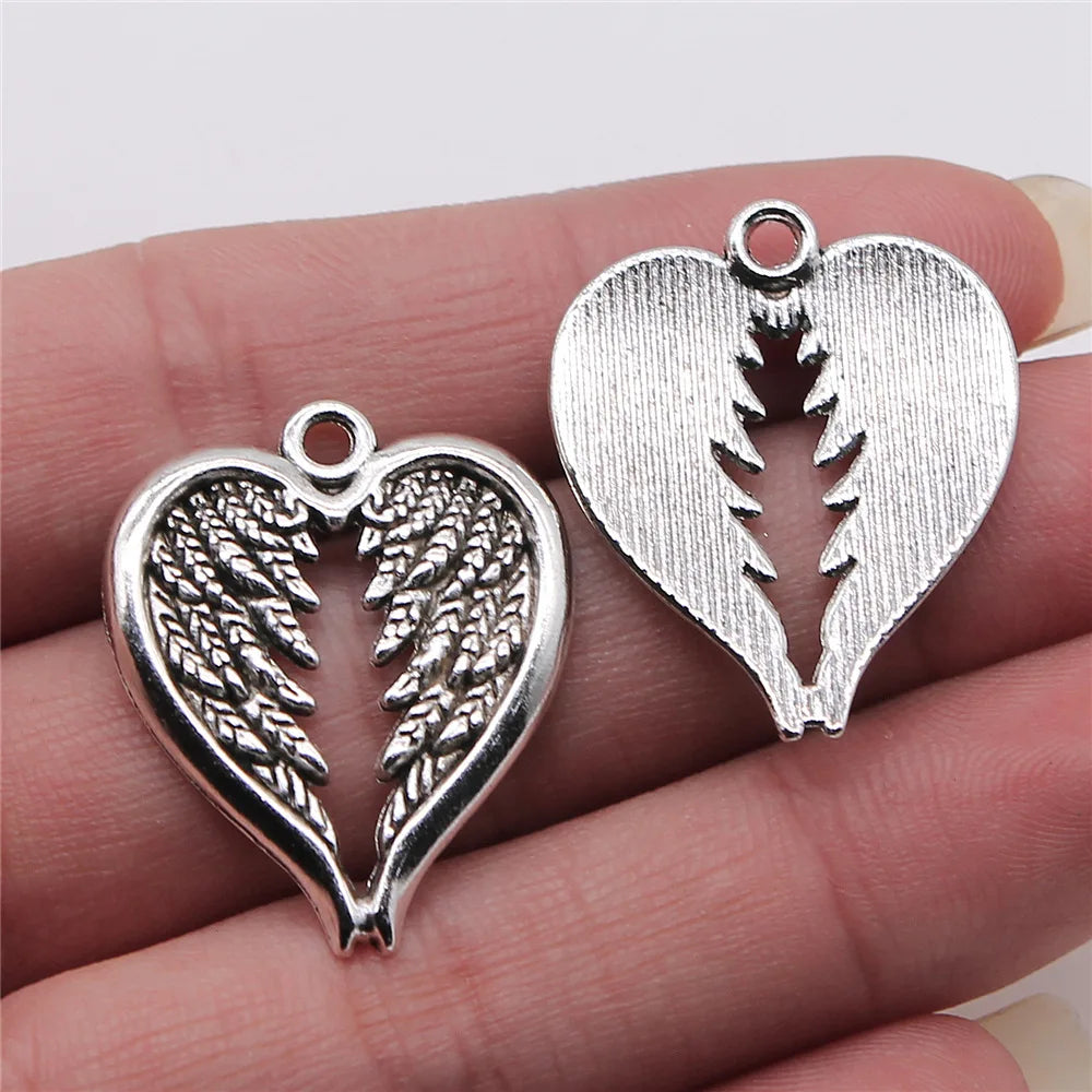 24x30mm 2.9g Antique Silver Zinc Alloy Winged Heart Wing Charm Pendant for DIY Necklace Bracelet Making