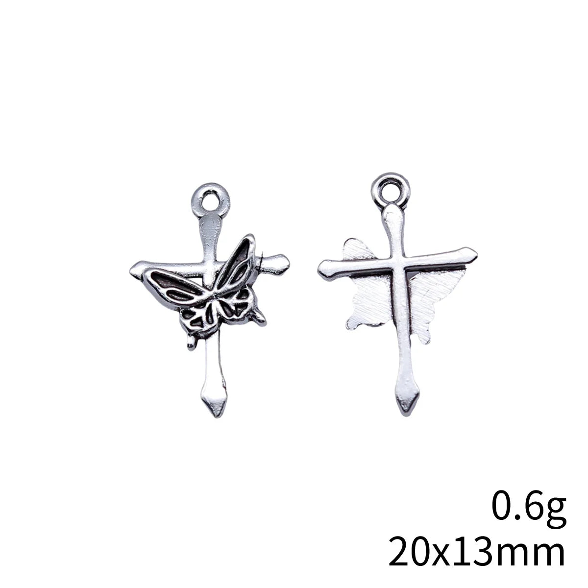 20x13mm 0.6g Antique Silver Zinc Alloy Butterfly Cross Charm Pendant for DIY Necklace Bracelet Jewelry