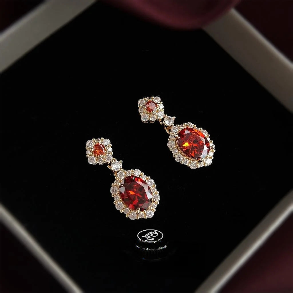Vintage Court Style Burgundy Zircon Geometric 14K Plated Copper Drop Earrings
