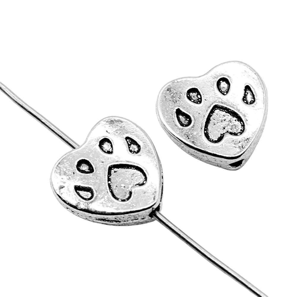 11x11mm 1.6g Antique Silver Zinc Alloy Heart Paw Loose Metal Beads for DIY Bracelet Making