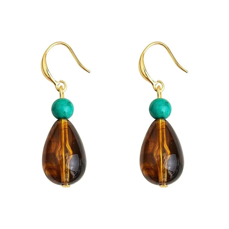Vintage Maillard Teardrop Drop Earrings Synthetic Turquoise Resin Geometric Designer Jewelry