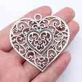 55x56mm 12.8g Antique Silver Zinc Alloy Hollow Flower Tree Large Heart Charm Pendant for DIY Necklace Making