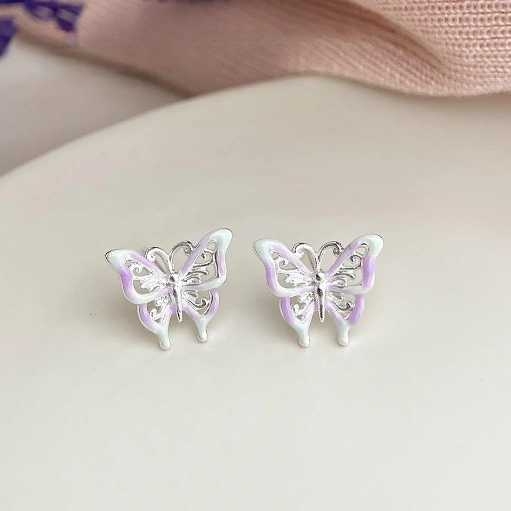 Sweet Colorful Enamel Hollow Butterfly Copper Stud Earrings