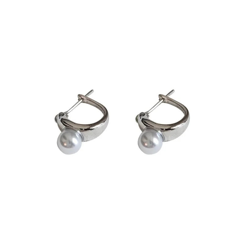 Sweet Cool Style Copper Round Geometric Irregular Pearl Stud Earrings For Women