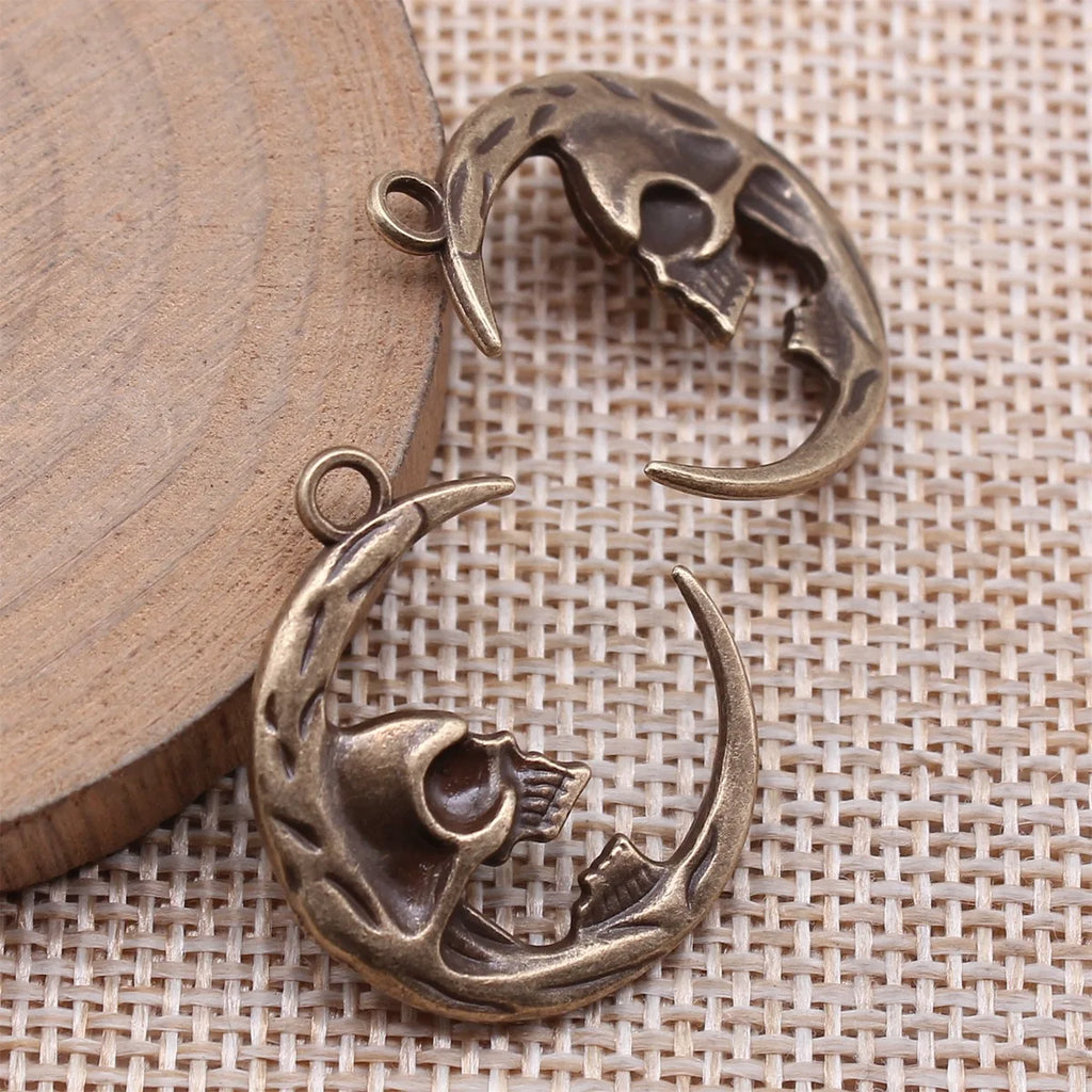27x23mm 3g Antique Silver Zinc Alloy Skull Moon Double Sided Charm Pendant for DIY Jewelry Making
