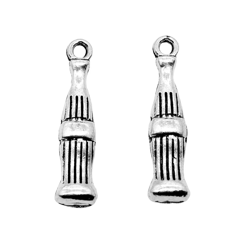 24x5mm 1.3g Antique Silver Zinc Alloy Cola Bottle Charm Pendant for DIY Food Drink Jewelry Making
