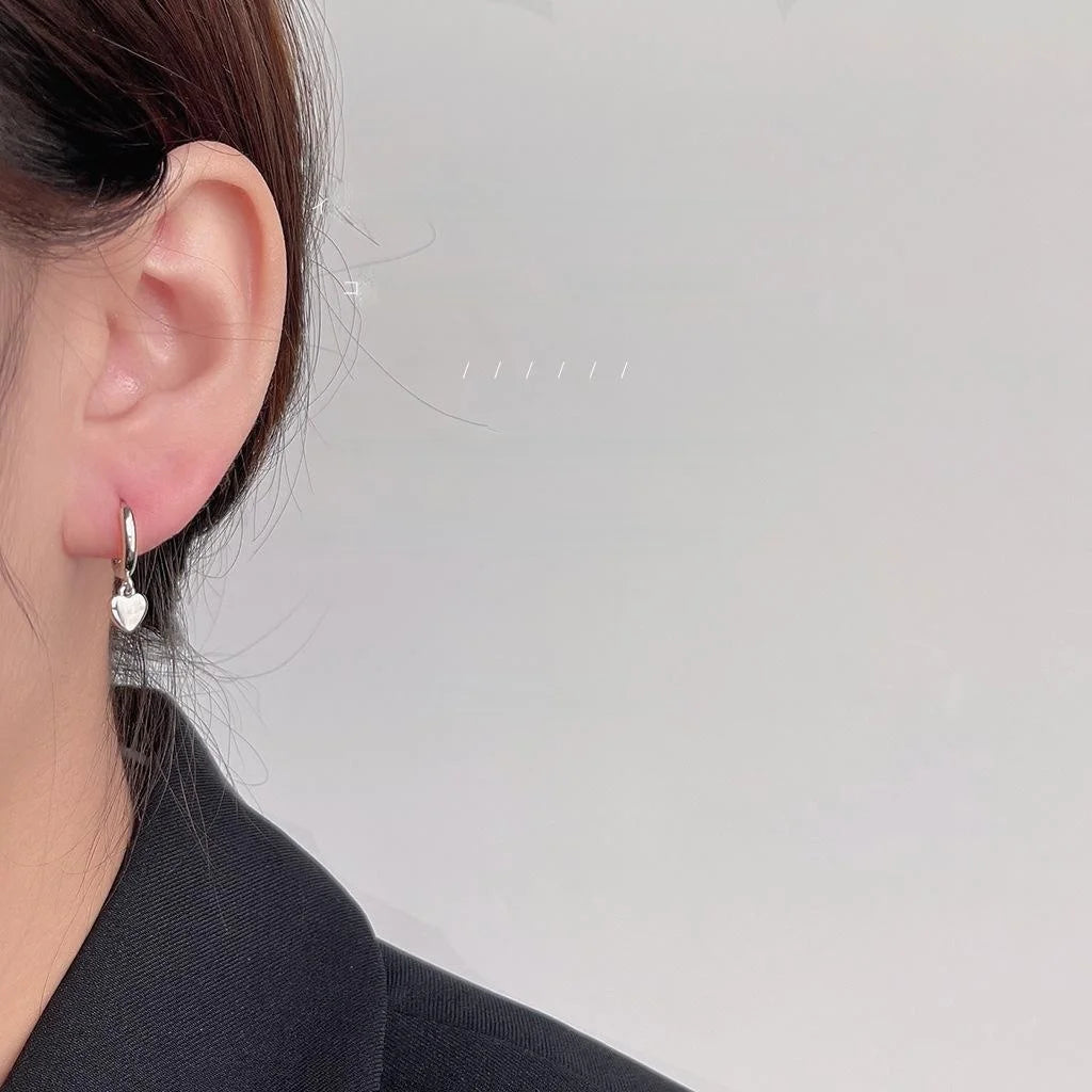 2025 New Minimalist Silver Plated Copper Heart Drop Earrings Mini Cute Jewelry