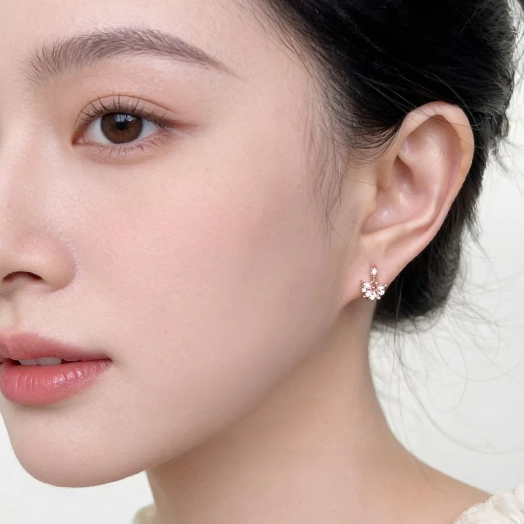 Eco-Friendly Copper Zircon Flower Stud Earrings Fresh Sweet Minimalist Student Jewelry