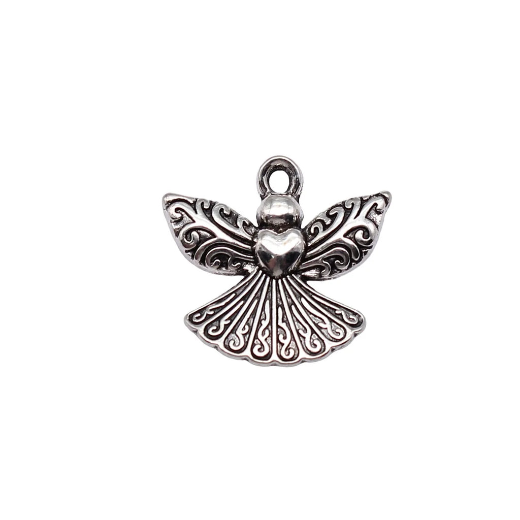 21x23mm 2.4g Antique Silver Zinc Alloy Heart Angel Charm Pendant for Vintage DIY Jewelry Making