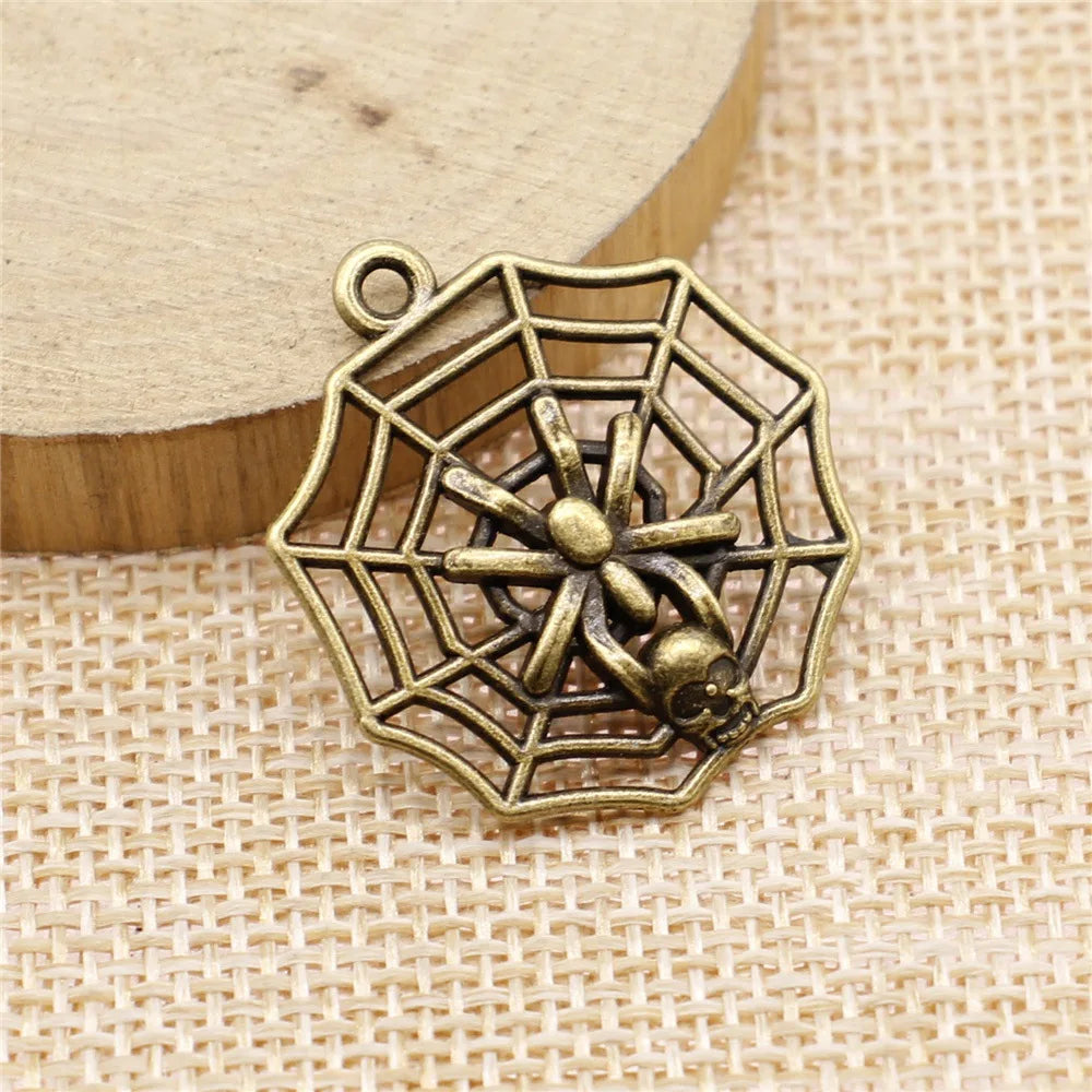 29x26mm 2.9g Multicolor Zinc Alloy Skull Spider Spider Web Charm Pendant for Halloween Jewelry Making