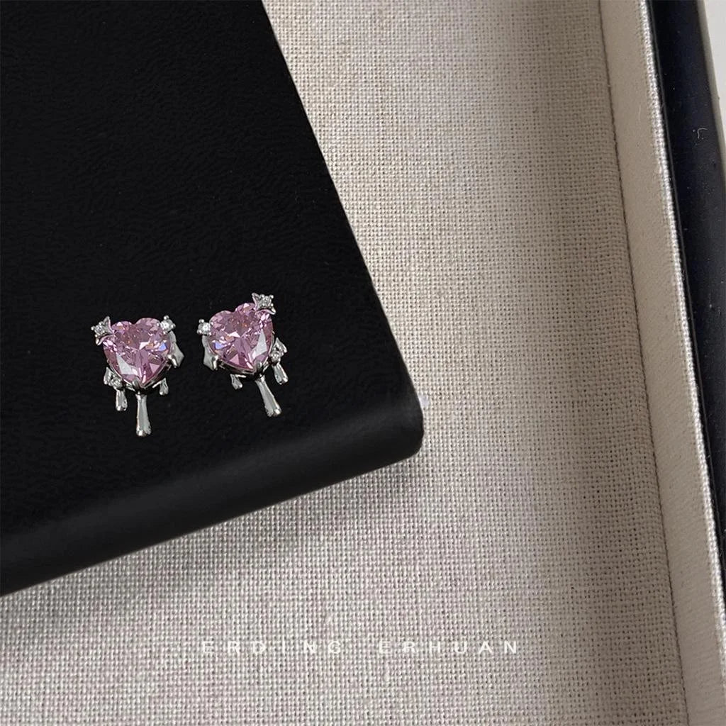 14K Gold Plated Copper Mini Pave Zircon Heart Star Cross Geometric Drop Earrings