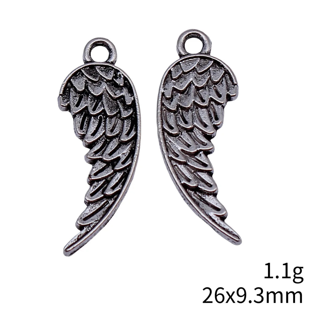 26x9.3mm 1.1g Antique Silver Zinc Alloy Wing Charm Pendant for DIY Bracelet Necklace Jewelry Making
