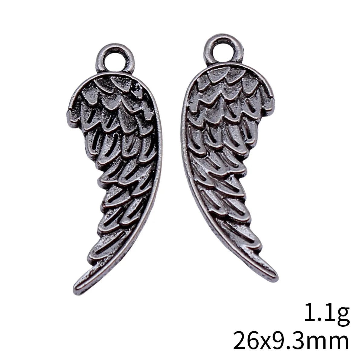 26x9.3mm 1.1g Antique Silver Zinc Alloy Wing Charm Pendant for DIY Bracelet Necklace Jewelry Making