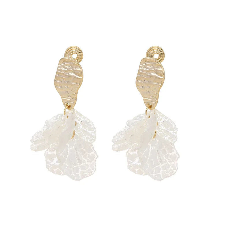Elegant White Enamel Flower Petal Alloy Stud & Clip On No Piercing Korean Fashion Drop Earrings