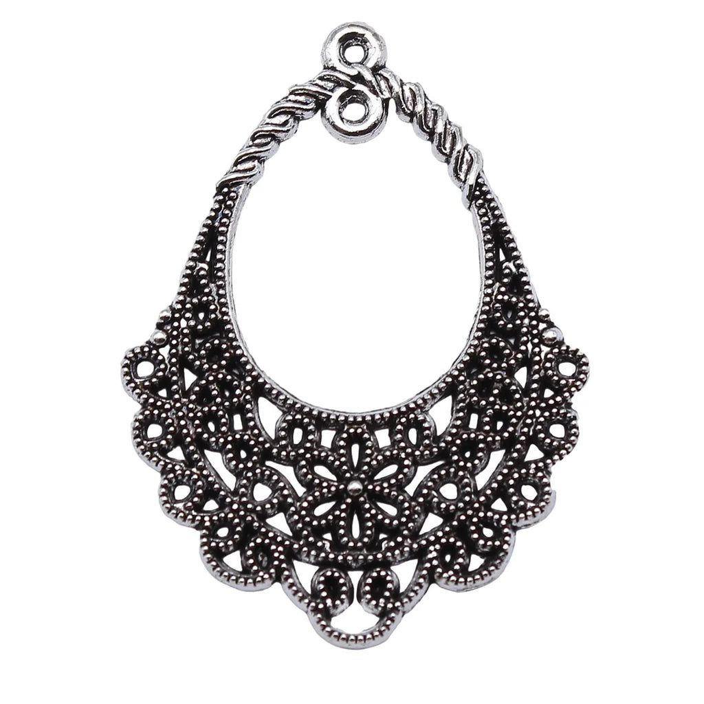 41x31mm 3g Antique Silver Zinc Alloy Geometric Flower Earring Connector Charms for DIY Earrings